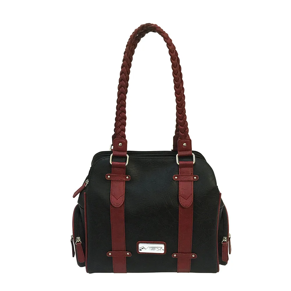 Cncld Carry  Braided Shldr Bag-blk-brgndy