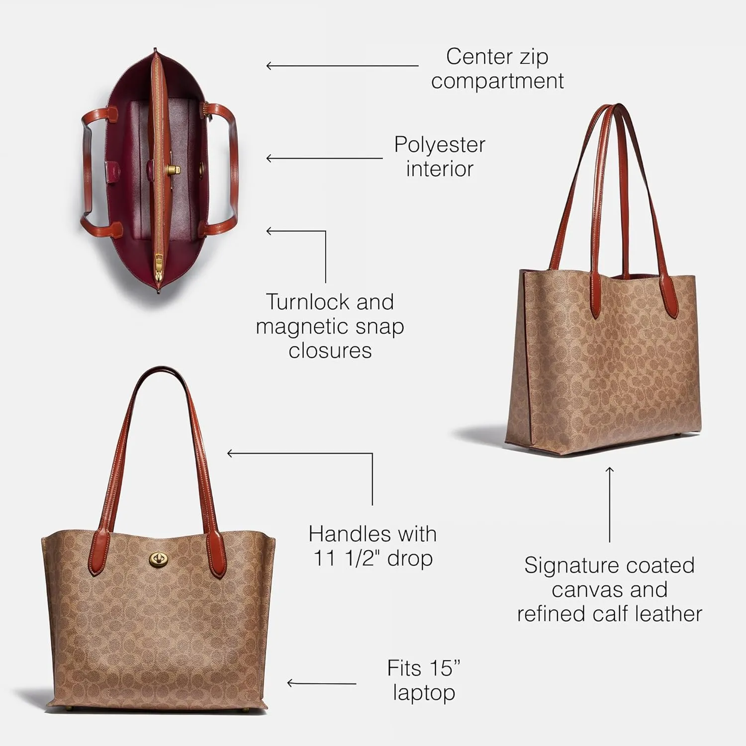 COACH Coated Canvas Signature Willow Tote, Tan Rust, One Size