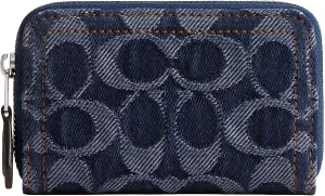 Coach Women's Essential Small Zip Around Card Case in Signature Denim Accessory-Travelers Sleeves, LH/Deep Blue Multi, One Size