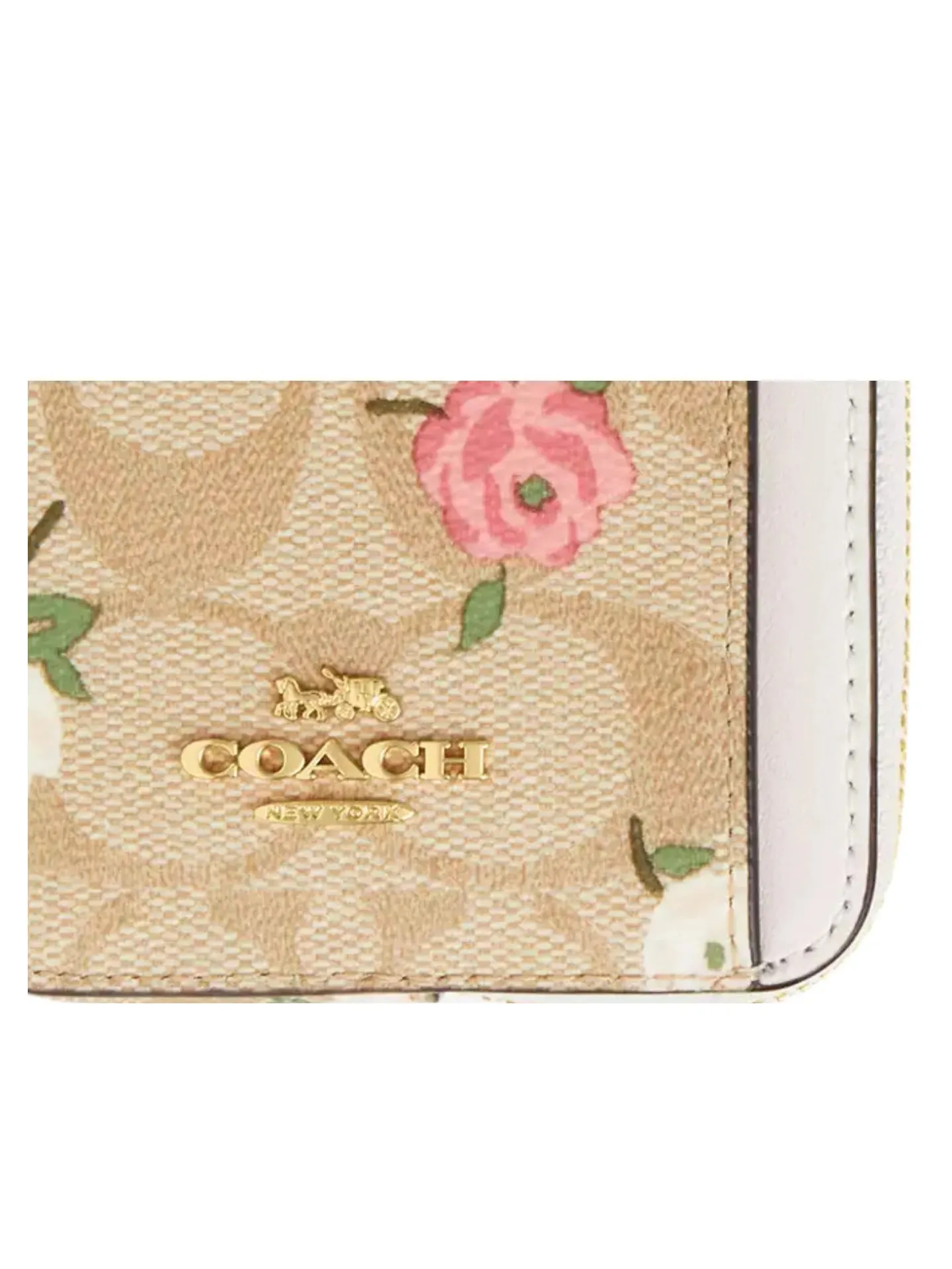 Coach Zip Card Case Signature Canvas With Floral Printed Light Khaki Chalk Multi