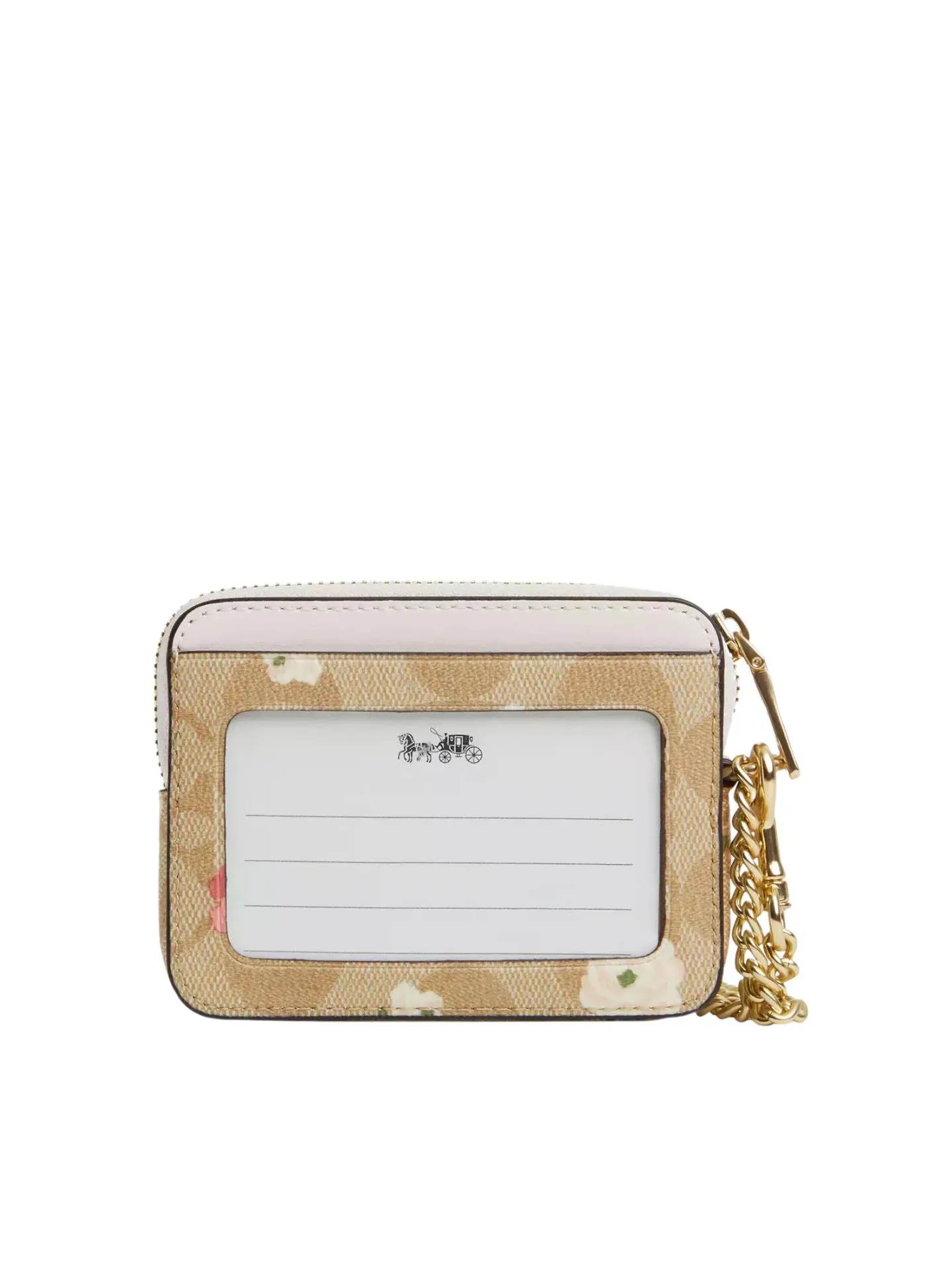 Coach Zip Card Case Signature Canvas With Floral Printed Light Khaki Chalk Multi