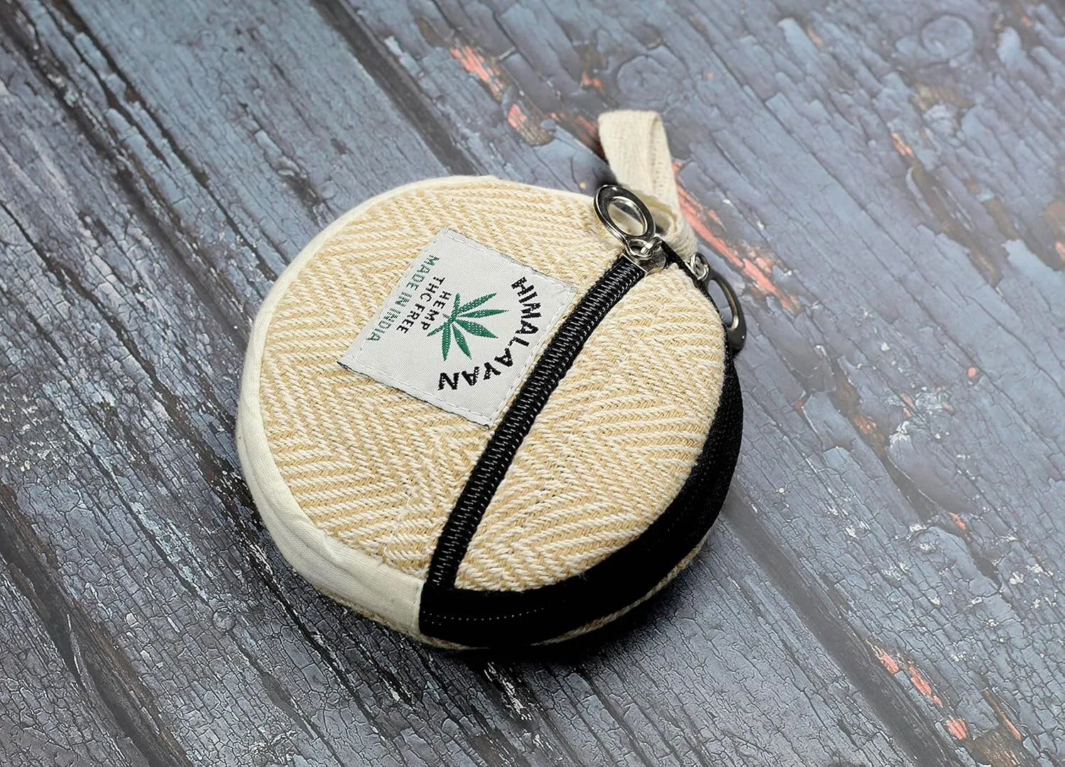 Coin Purse For Women Handmade Hemp Coin Pouch Eco friendly Hippie Boho Wallet Earphone holder (Beige)