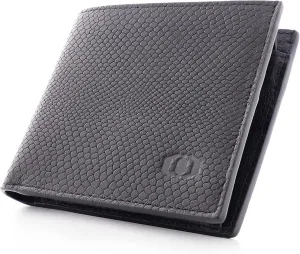 ColdFire Snake Eye Slim Leather Wallet - 4 Card Slots, Coin Pocket - Black - RFID Blocking - Bifold - Multi Compartment - Snakeskin Pattern