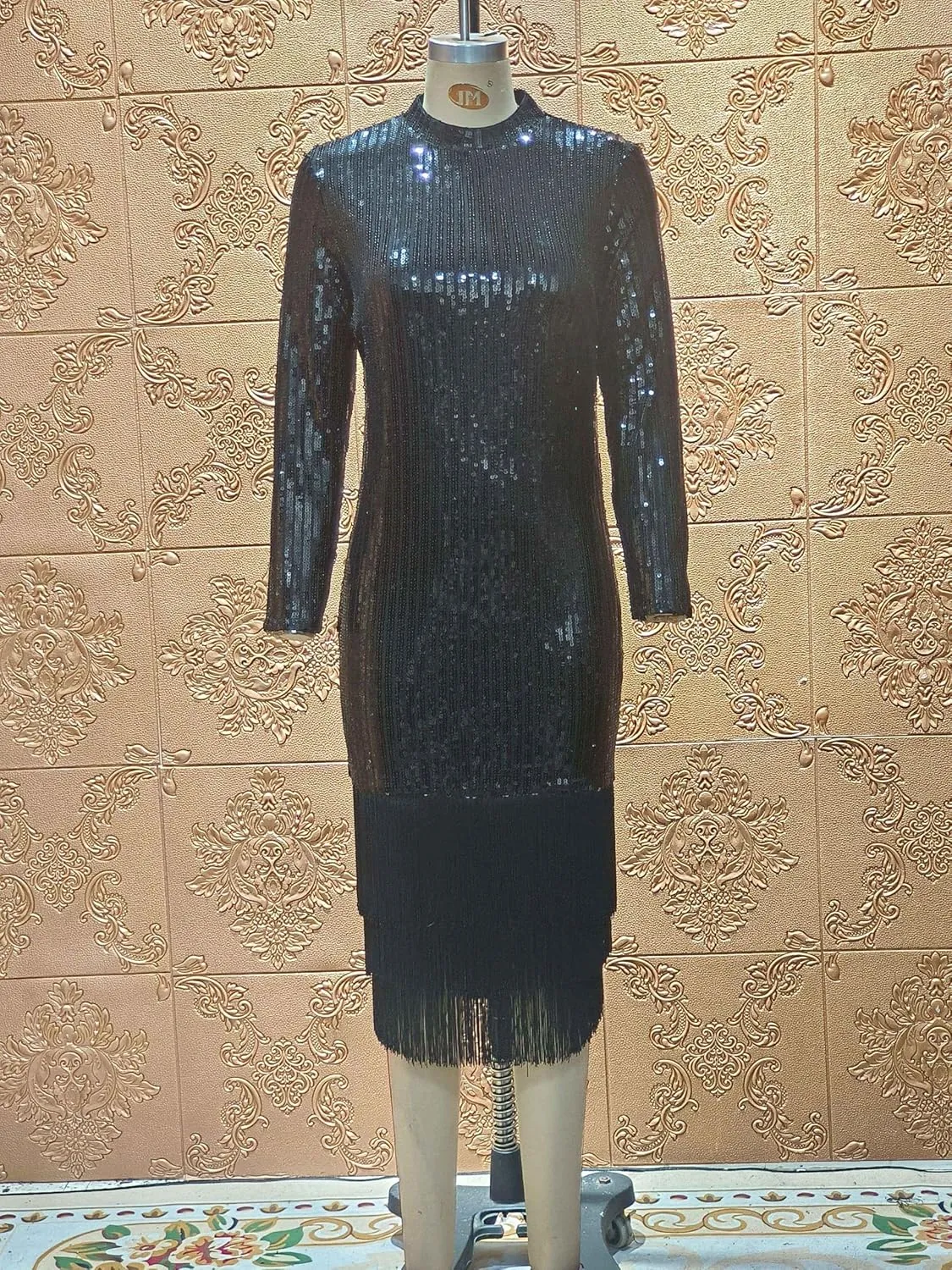 Cololura Elegant Women Sequin Short Sleeve Tassel Bodycon Midi Dress Party Evening Gown Formal Dress