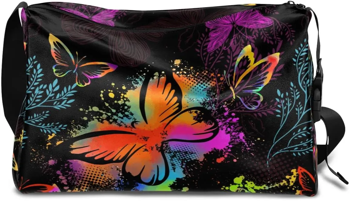 Colored Butterflies Small Gym Bag for Men Women Workout Sport Duffle Bag Waterproof Weekender Overnight Bag