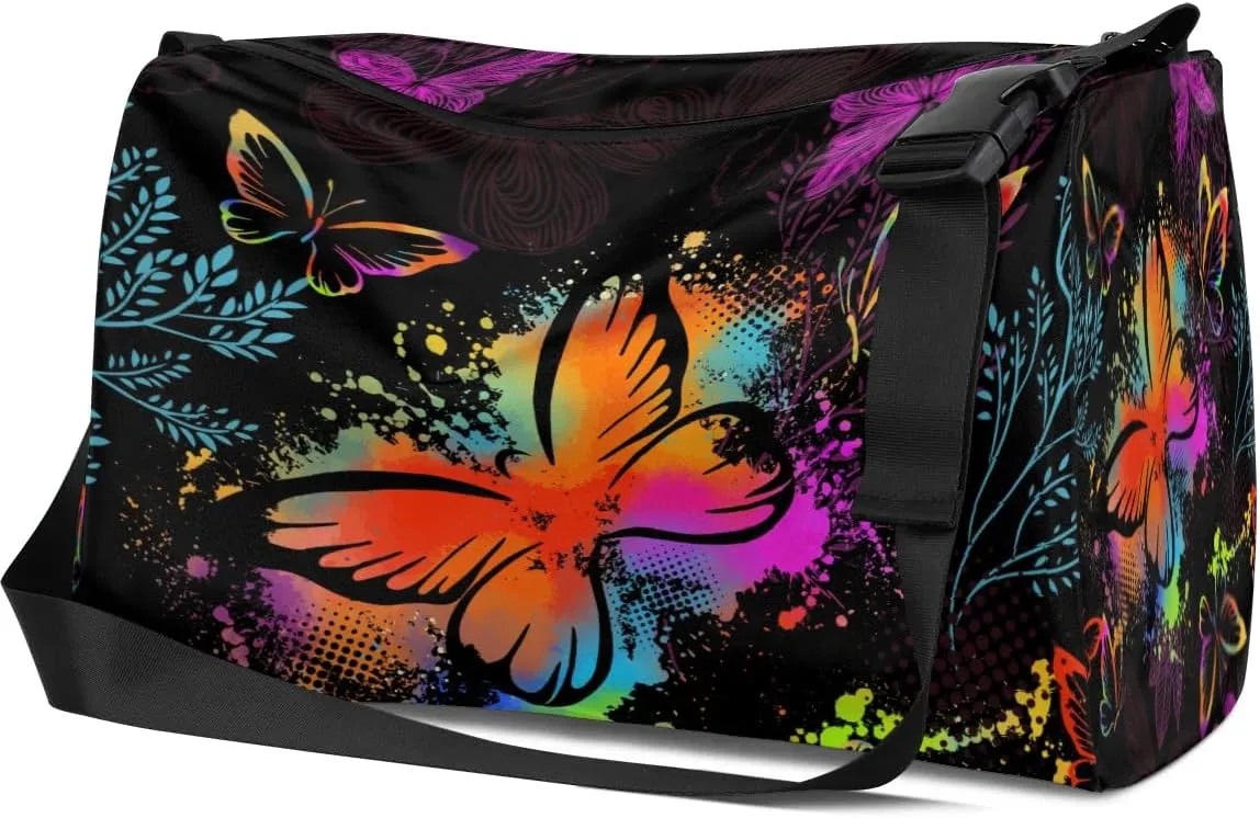 Colored Butterflies Small Gym Bag for Men Women Workout Sport Duffle Bag Waterproof Weekender Overnight Bag