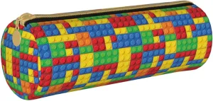 Colorful Bricks Leather Pencil Case Zipper Pen Makeup Cosmetic Holder Pouch Stationery Bag For School, Work, Office