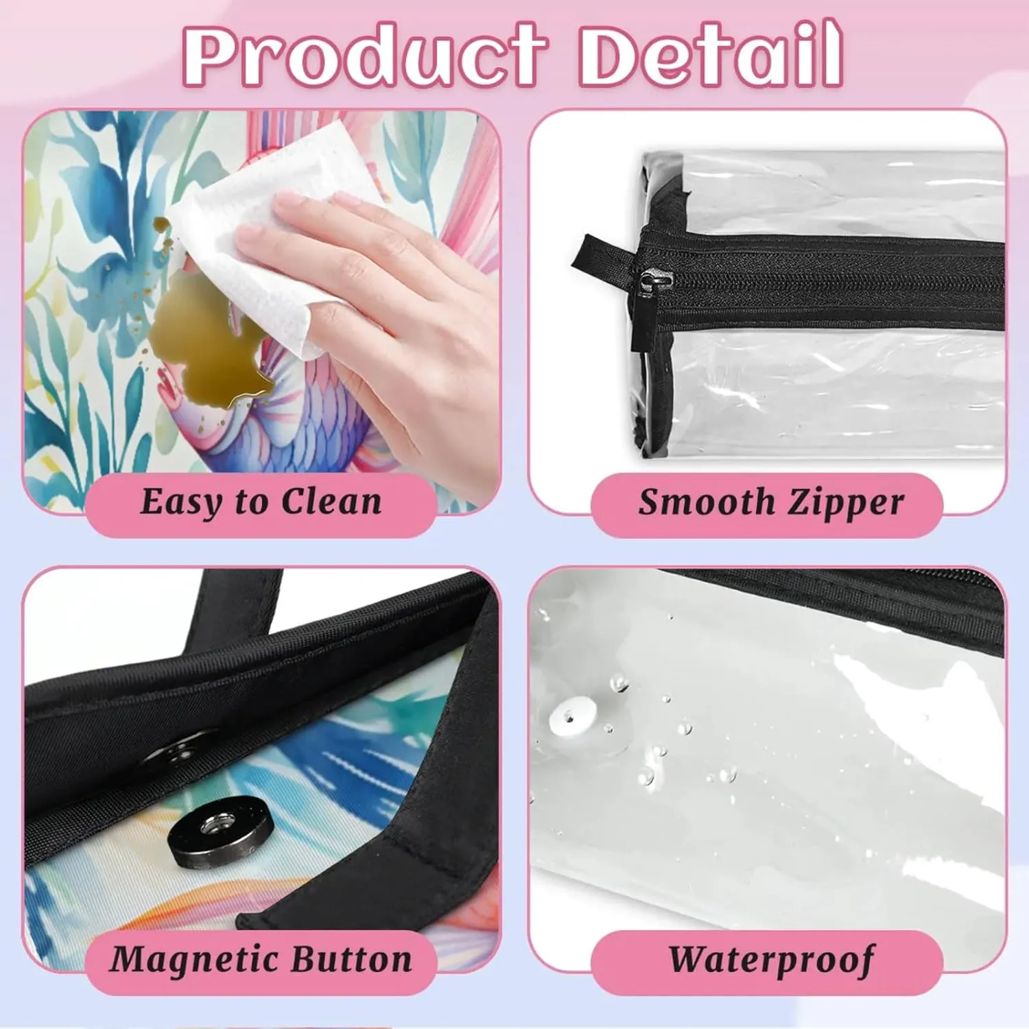 Colorful Fish Swimming Toiletry Bag Water Proof Travel Makeup Case Large Capacity 4 in 1 Foldable Cosmetics Storage for Women Men Removable Zipper Clear PVC Pockets