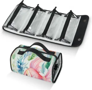 Colorful Fish Swimming Toiletry Bag Water Proof Travel Makeup Case Large Capacity 4 in 1 Foldable Cosmetics Storage for Women Men Removable Zipper Clear PVC Pockets