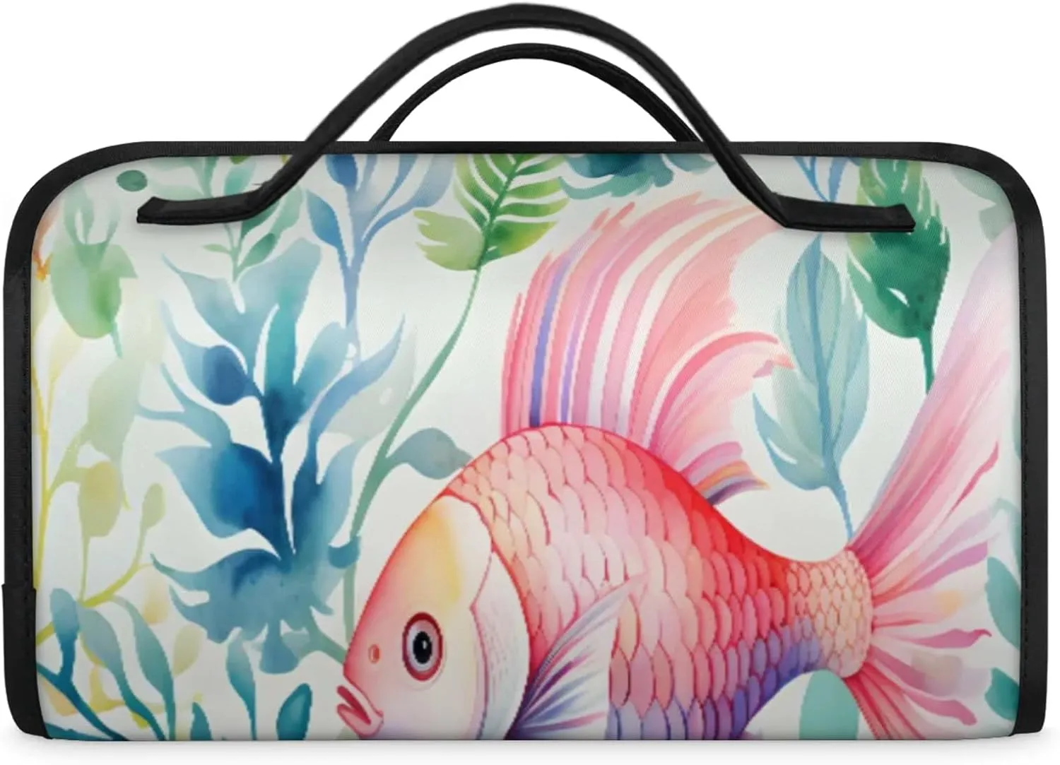 Colorful Fish Swimming Toiletry Bag Water Proof Travel Makeup Case Large Capacity 4 in 1 Foldable Cosmetics Storage for Women Men Removable Zipper Clear PVC Pockets
