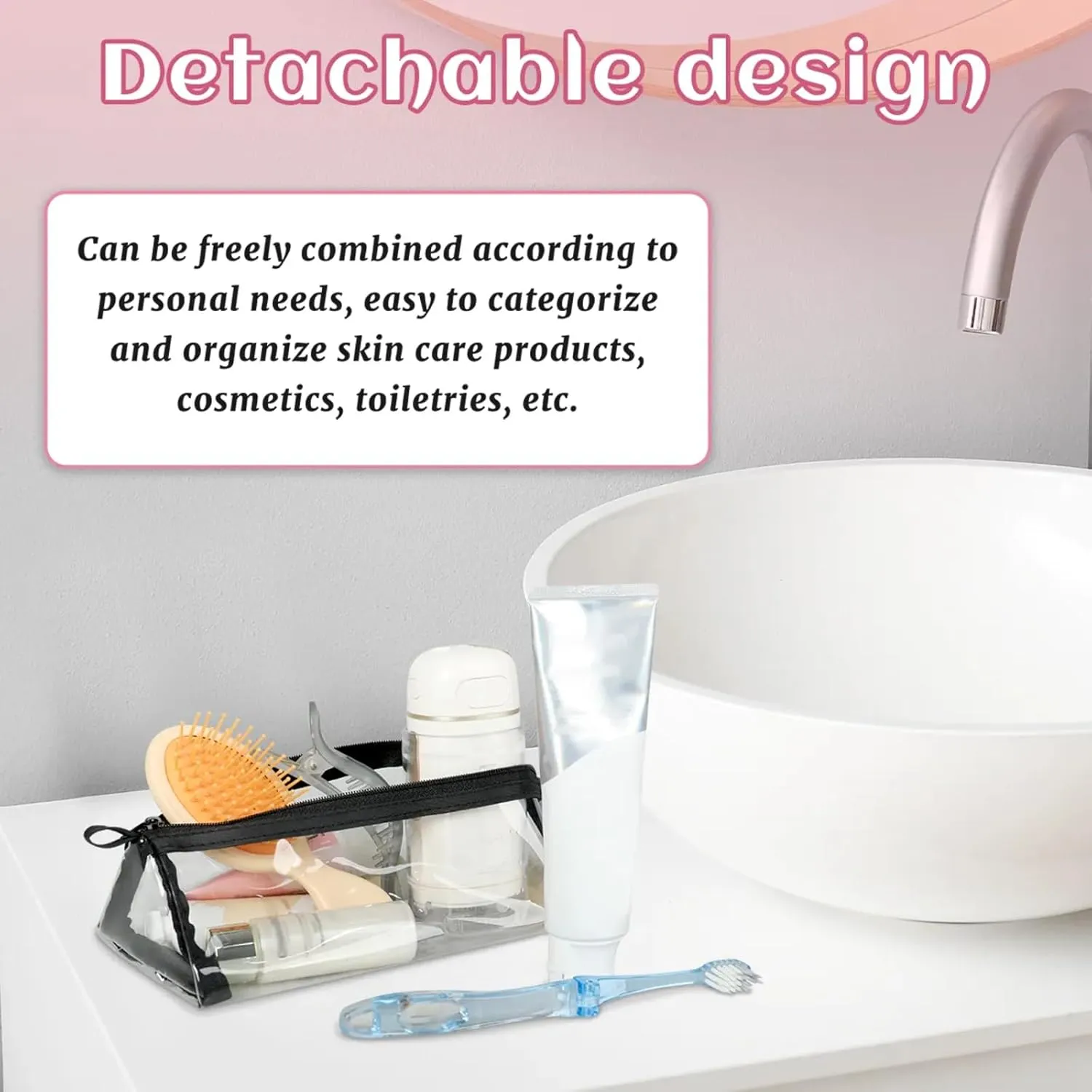 Colorful Fish Swimming Toiletry Bag Water Proof Travel Makeup Case Large Capacity 4 in 1 Foldable Cosmetics Storage for Women Men Removable Zipper Clear PVC Pockets