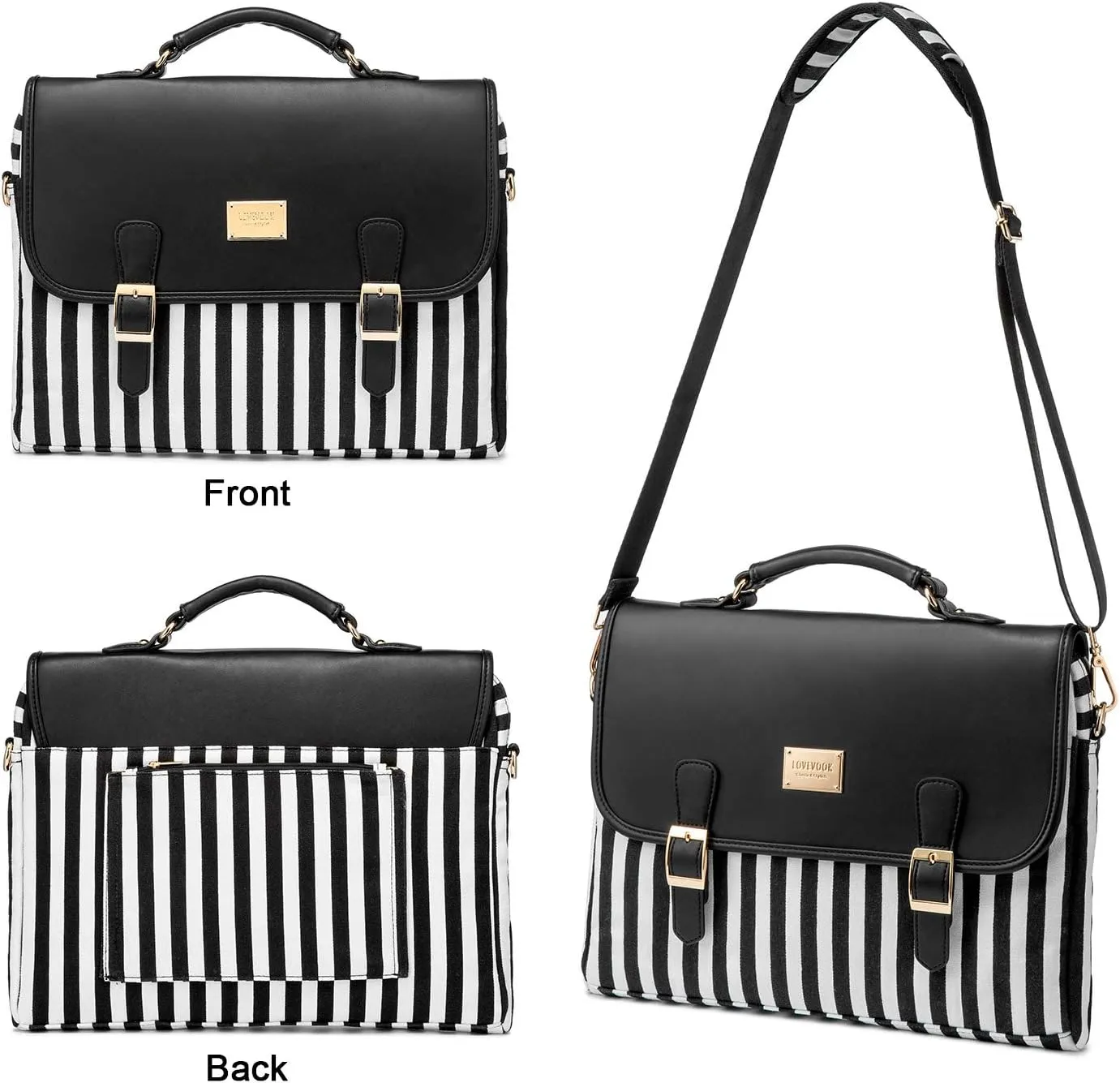 Computer Bag Laptop Bag for Women CuteLaptop Messenger Bag Case for Work College, Stripe-Black, 14-Inch