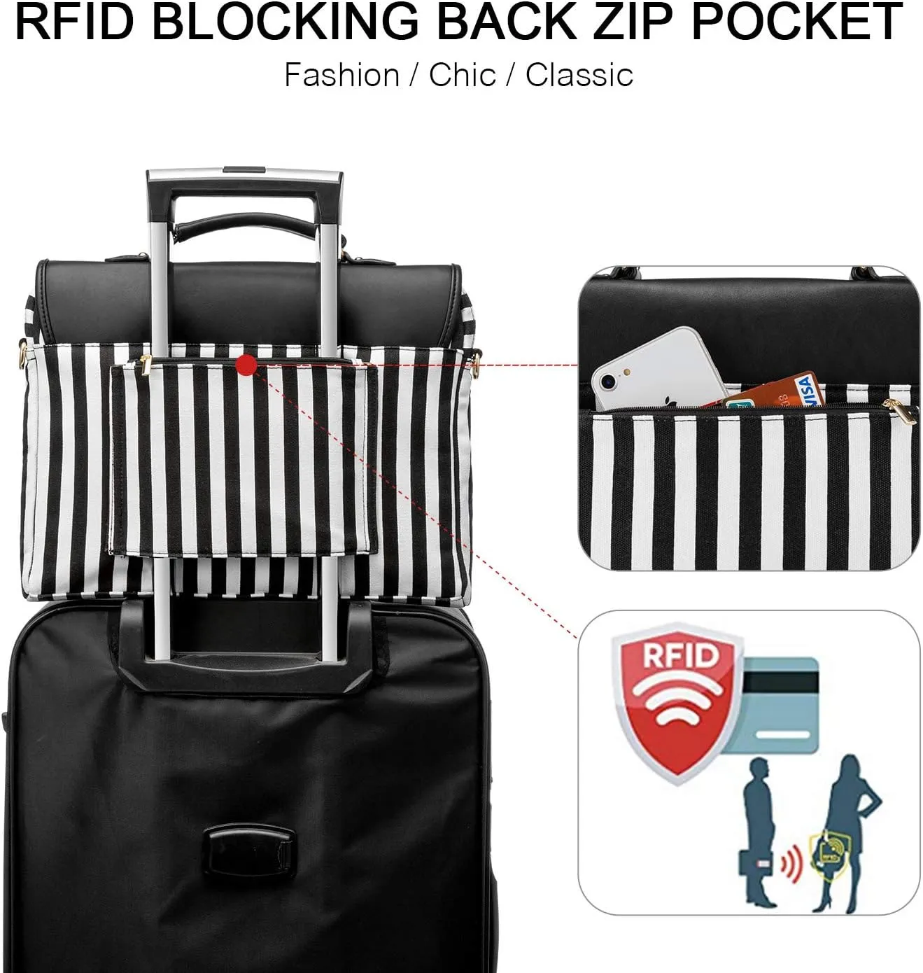Computer Bag Laptop Bag for Women CuteLaptop Messenger Bag Case for Work College, Stripe-Black, 14-Inch