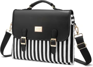 Computer Bag Laptop Bag for Women CuteLaptop Messenger Bag Case for Work College, Stripe-Black, 14-Inch