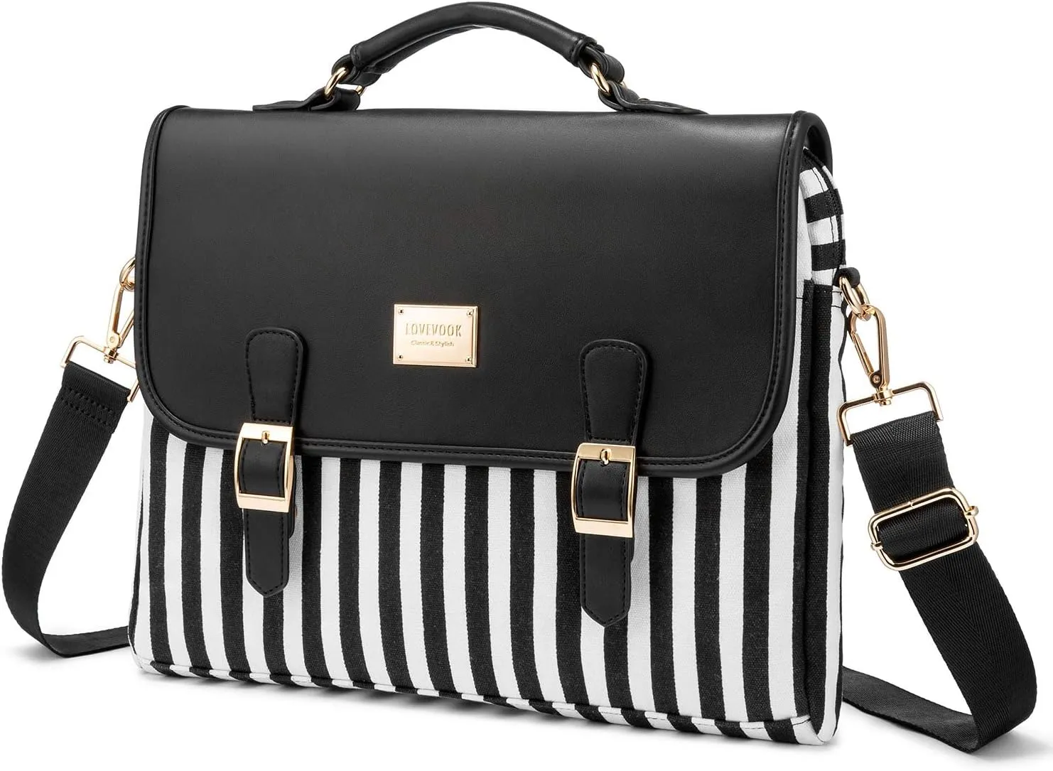 Computer Bag Laptop Bag for Women CuteLaptop Messenger Bag Case for Work College, Stripe-Black, 14-Inch