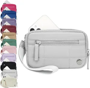 Convely Essential Wristlet - 2025 Wristlet Wallets for Women with 3 Zipper Purse Nylon Quilted Wallet Small Wallet Wristlet