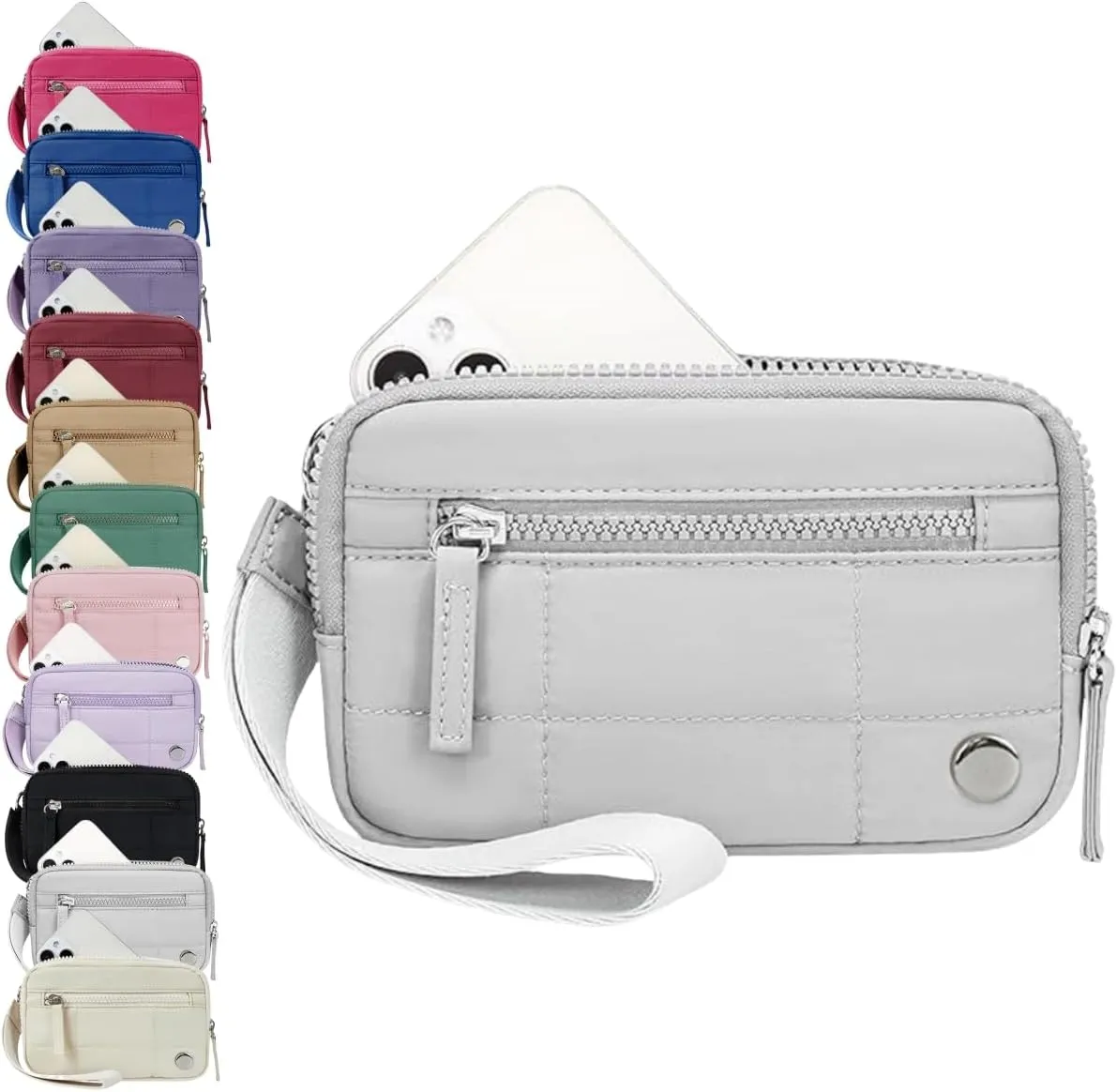 Convely Essential Wristlet - 2025 Wristlet Wallets for Women with 3 Zipper Purse Nylon Quilted Wallet Small Wallet Wristlet