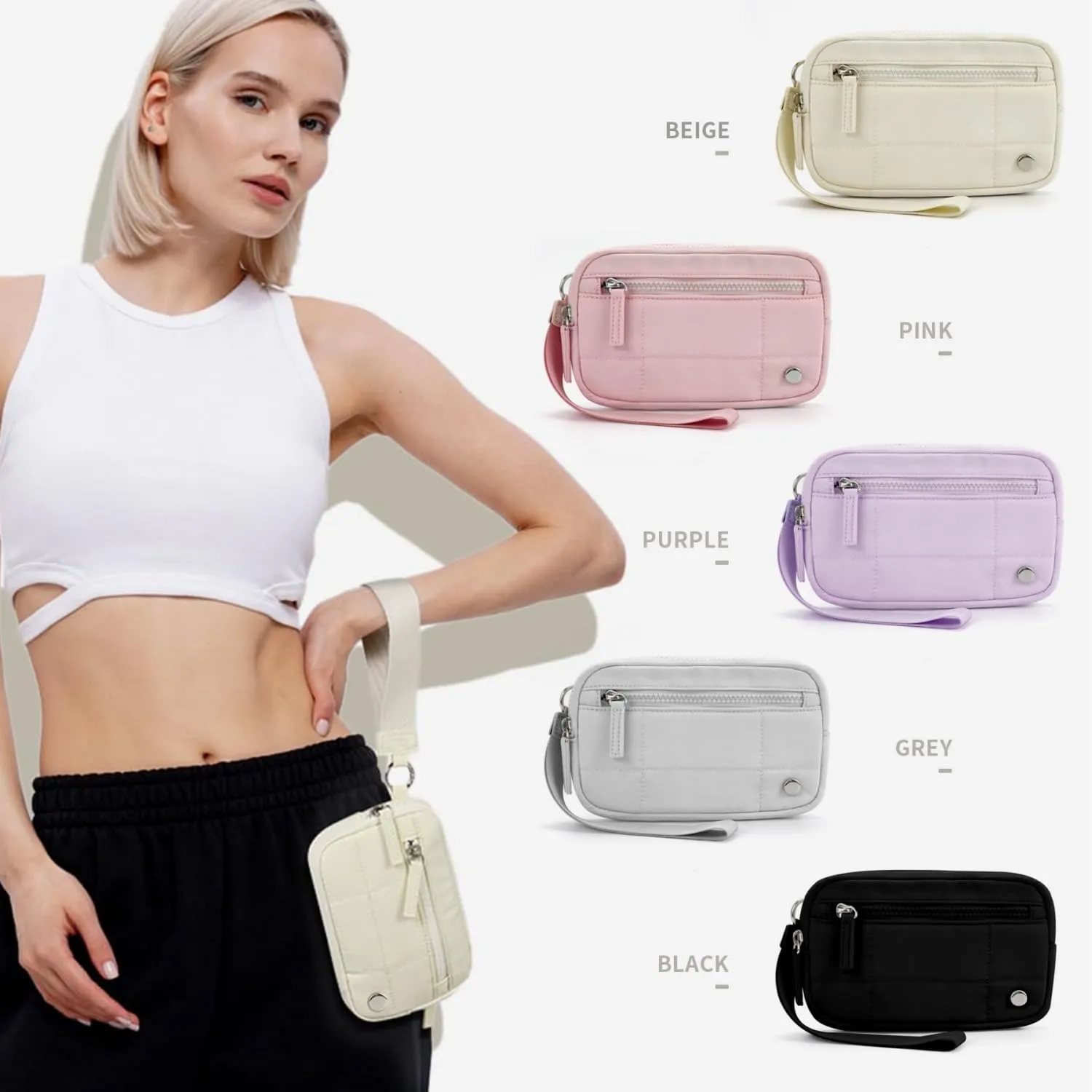 Convely Essential Wristlet - 2025 Wristlet Wallets for Women with 3 Zipper Purse Nylon Quilted Wallet Small Wallet Wristlet