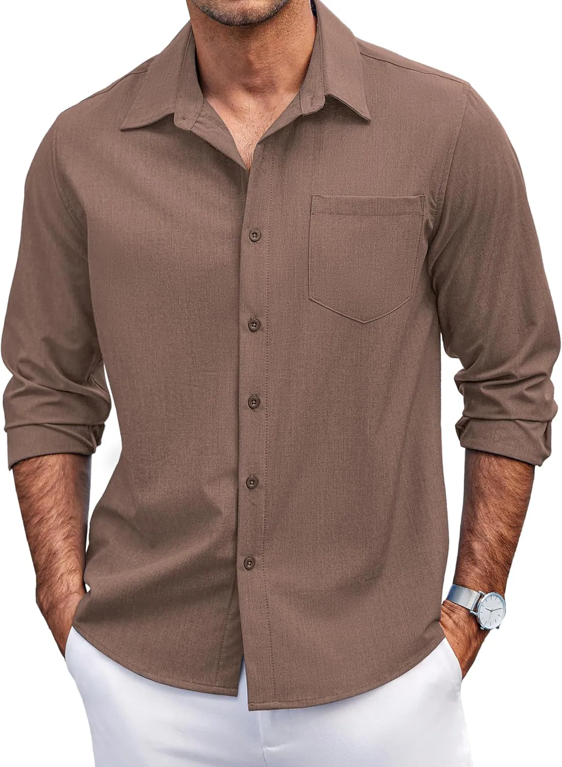 COOFANDY Men's Casual Button Down Shirts Long Sleeve Untucked Shirts Regular Fit Linen Shirt