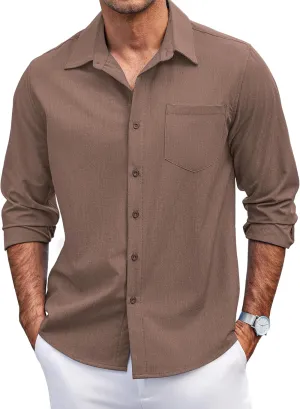 COOFANDY Men's Casual Button Down Shirts Long Sleeve Untucked Shirts Regular Fit Linen Shirt