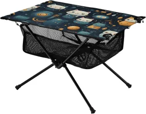 Cool Cat Camping Table, Portable Folding Small Picnic Table with Hanging Mesh Bag for BBQ, Beach, Hiking, Tailgating
