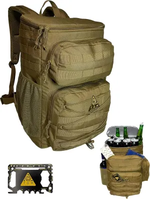 Cooler Backpack, Tactical, Insulated. Heavy Duty, Extra Large, Leak Proof for Hiking, Camping, Beach. Bonus, Credit Card Multi Tool Included