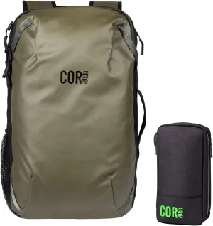COR Surf Island Hopper Persnoal Item Carry On Travel Backpack and Toiletry Bag Bundle | 28L Green