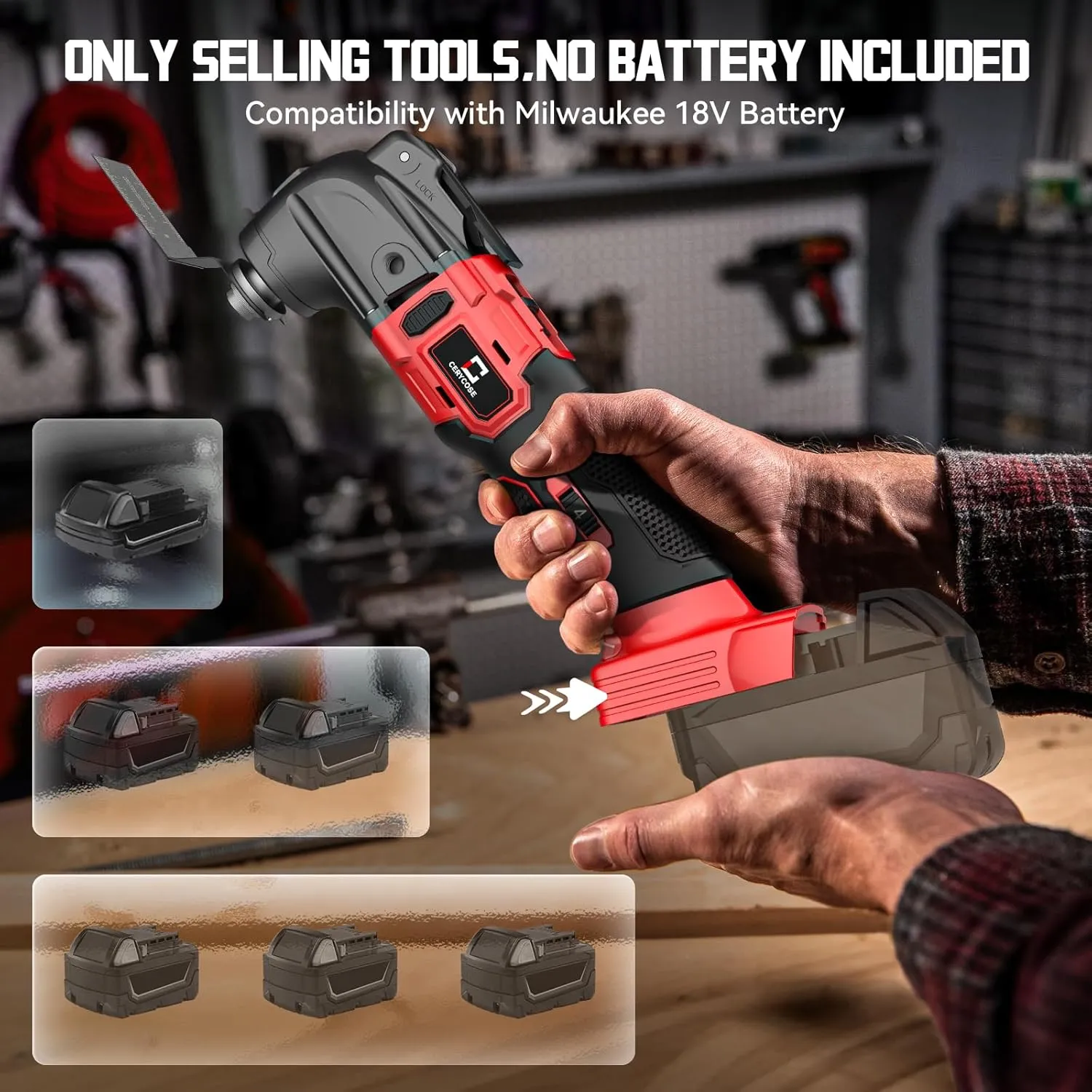 Cordless Oscillating Tool Compatible with Milwaukee 18V Battery, Brushless-Motor Tool with Auxiliary Handle, Oscillating Multi-Tool for Scraping, Sanding,Cutting Wood(Battery Not Included)
