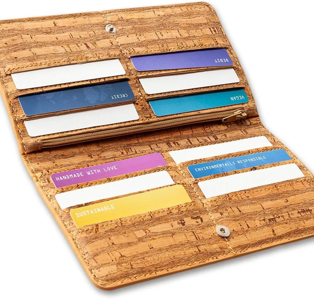 Cork Wallet Women Vegan Slim for Cards, Notes and Coins Zebra Pattern