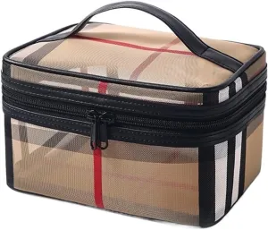 Cosmetic Bag Portable Travel Storage Bag Grid Toiletry Storage Bag Outdoor Travel Bag(Grid Square Bag)