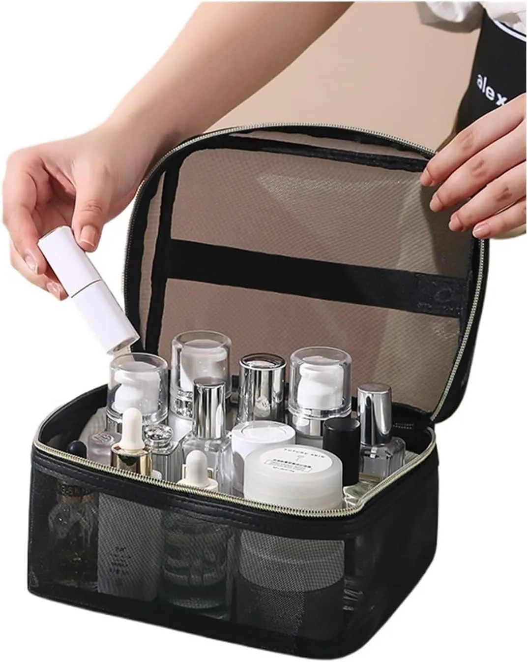 Cosmetic Bag Portable Travel Storage Bag Grid Toiletry Storage Bag Outdoor Travel Bag(Grid Square Bag)
