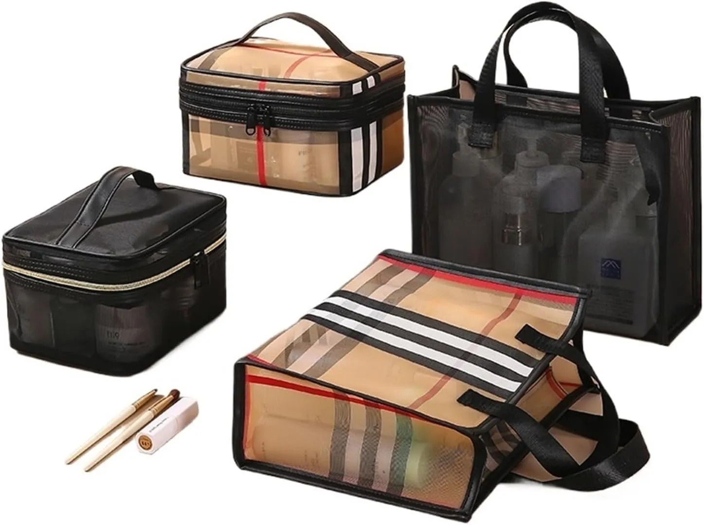 Cosmetic Bag Portable Travel Storage Bag Grid Toiletry Storage Bag Outdoor Travel Bag(Grid Square Bag)
