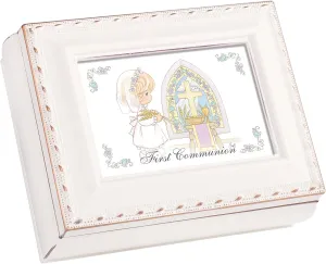 Cottage Garden Precious Moments 1St Communion Girl Ivory Tiny Square Treasure Box