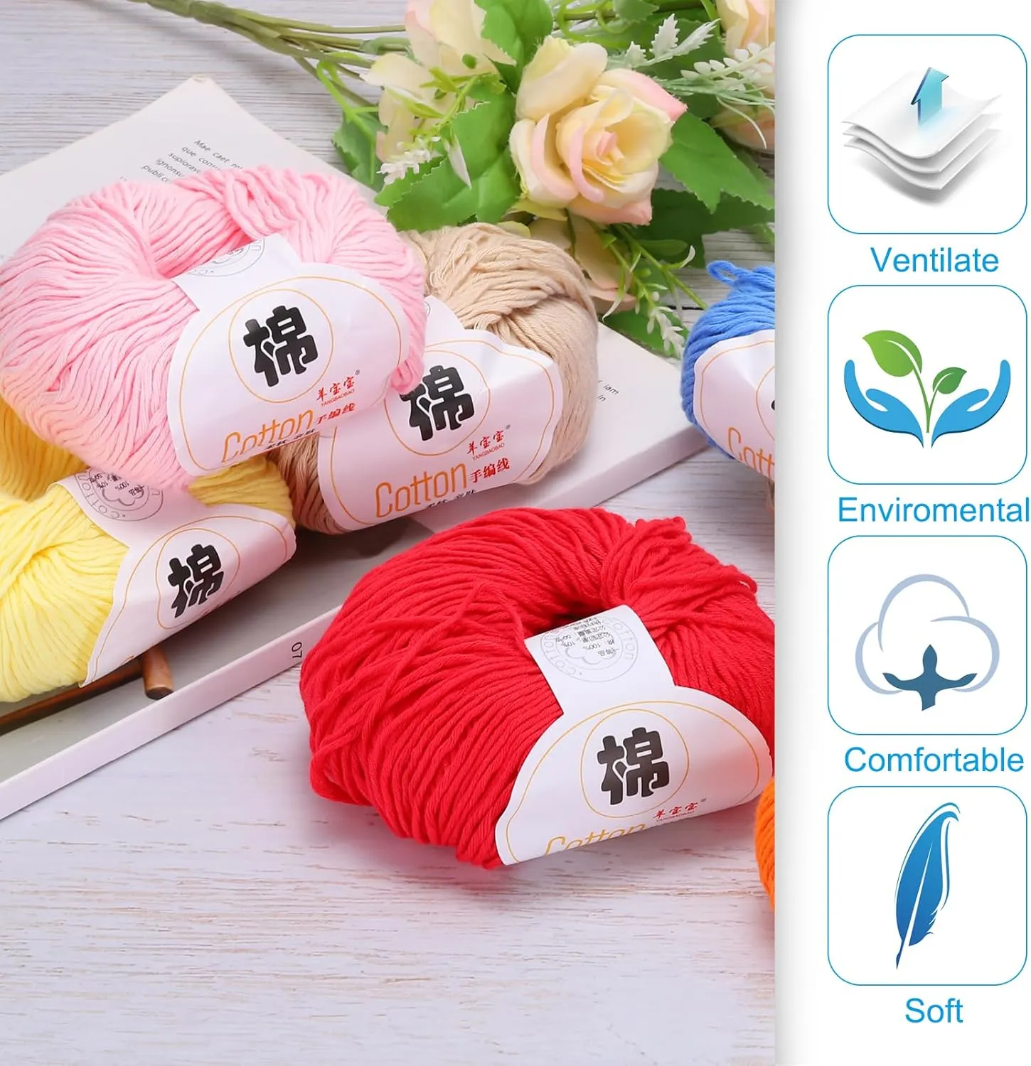 Cotton Yarn,100% Cotton Soft Knitting Yarn [for Hand DIY Bag Cushion Crocheting Knitting Project Home Decor] -4 Packages of 200g/7.05oz(Per Skein 50g/137yards)/Black