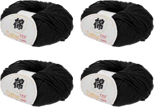 Cotton Yarn,100% Cotton Soft Knitting Yarn [for Hand DIY Bag Cushion Crocheting Knitting Project Home Decor] -4 Packages of 200g/7.05oz(Per Skein 50g/137yards)/Black