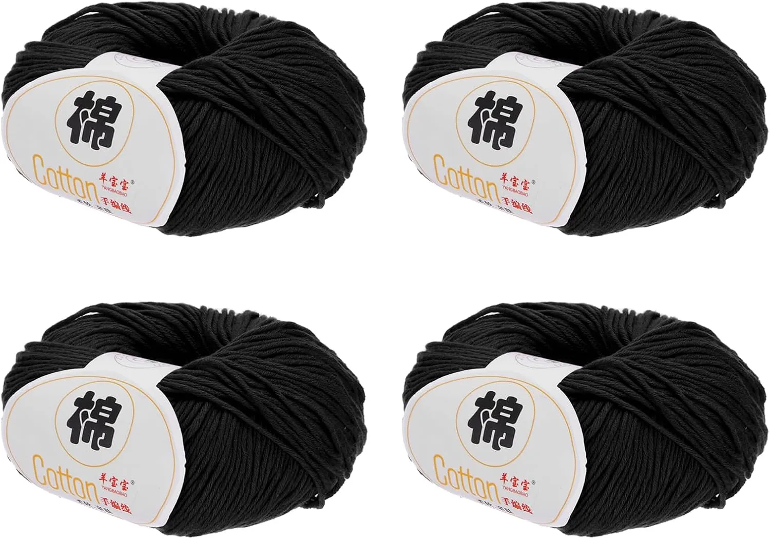 Cotton Yarn,100% Cotton Soft Knitting Yarn [for Hand DIY Bag Cushion Crocheting Knitting Project Home Decor] -4 Packages of 200g/7.05oz(Per Skein 50g/137yards)/Black