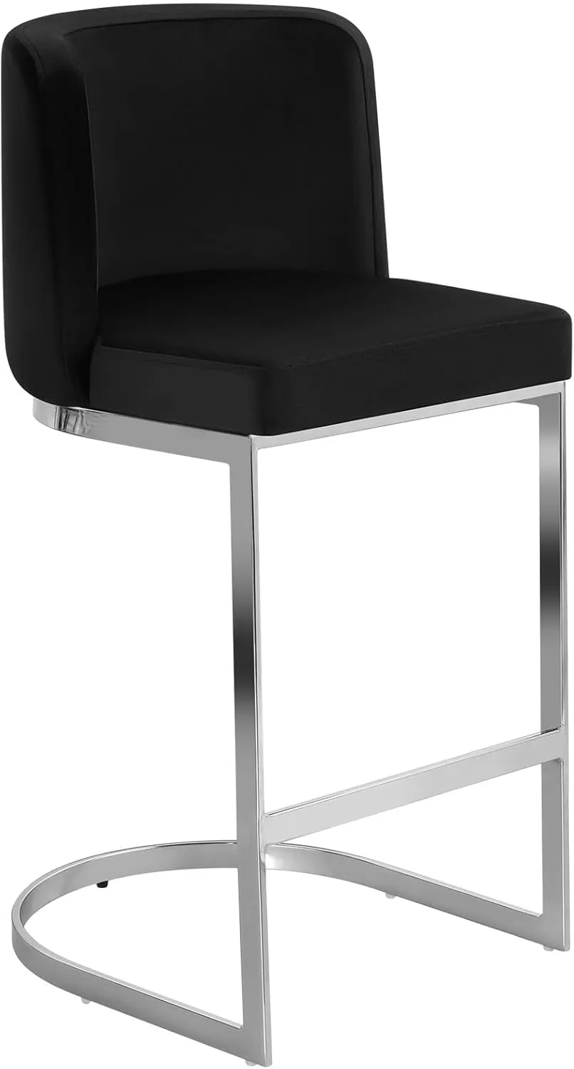Counter Height 26" Bar Stools Modern Velvet Barstools with Back and C-Shaped Metal Frame, Upholstered Bar Chairs Counter Stool for Kitchen Island, Home Bar, Pub, Black