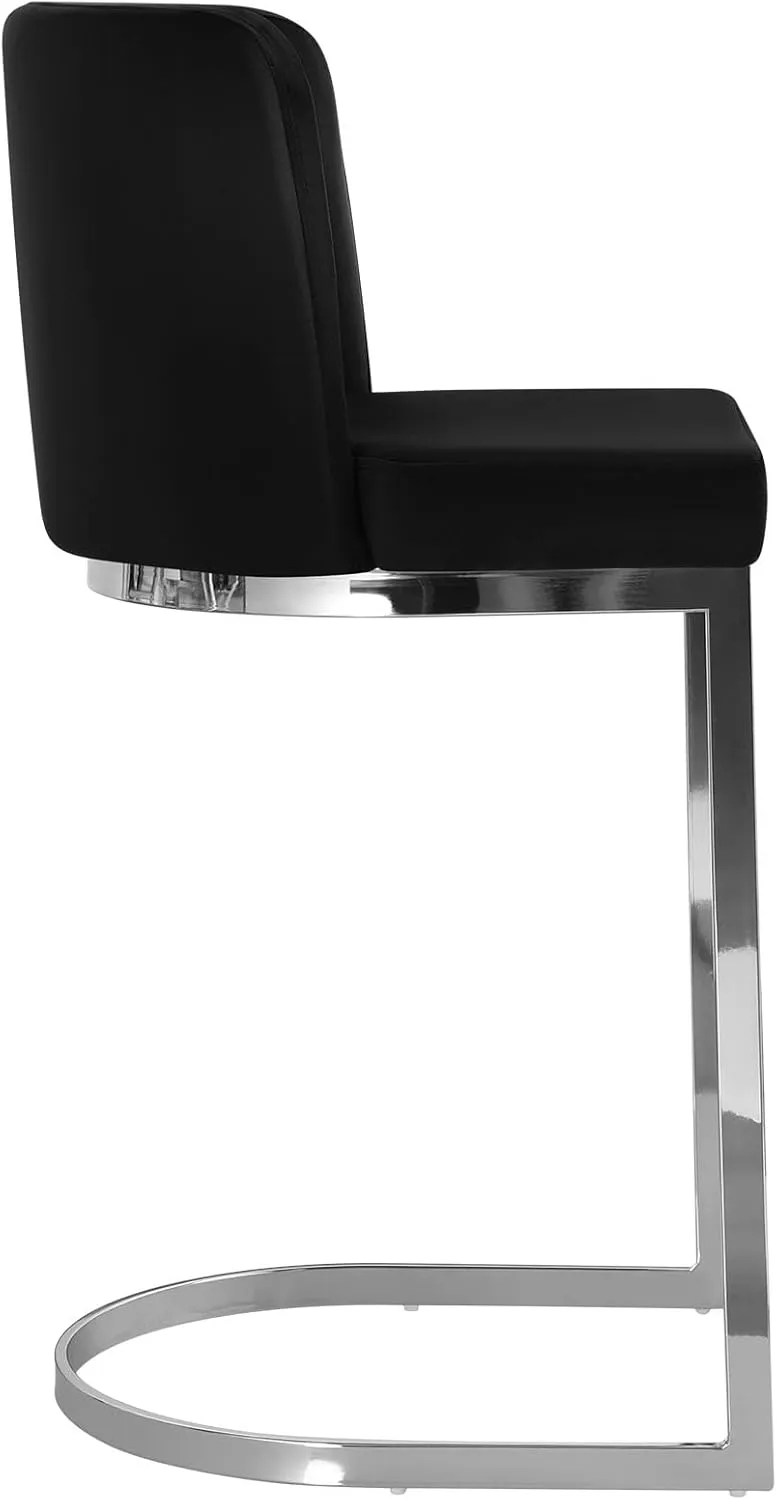 Counter Height 26" Bar Stools Modern Velvet Barstools with Back and C-Shaped Metal Frame, Upholstered Bar Chairs Counter Stool for Kitchen Island, Home Bar, Pub, Black