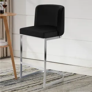 Counter Height 26" Bar Stools Modern Velvet Barstools with Back and C-Shaped Metal Frame, Upholstered Bar Chairs Counter Stool for Kitchen Island, Home Bar, Pub, Black