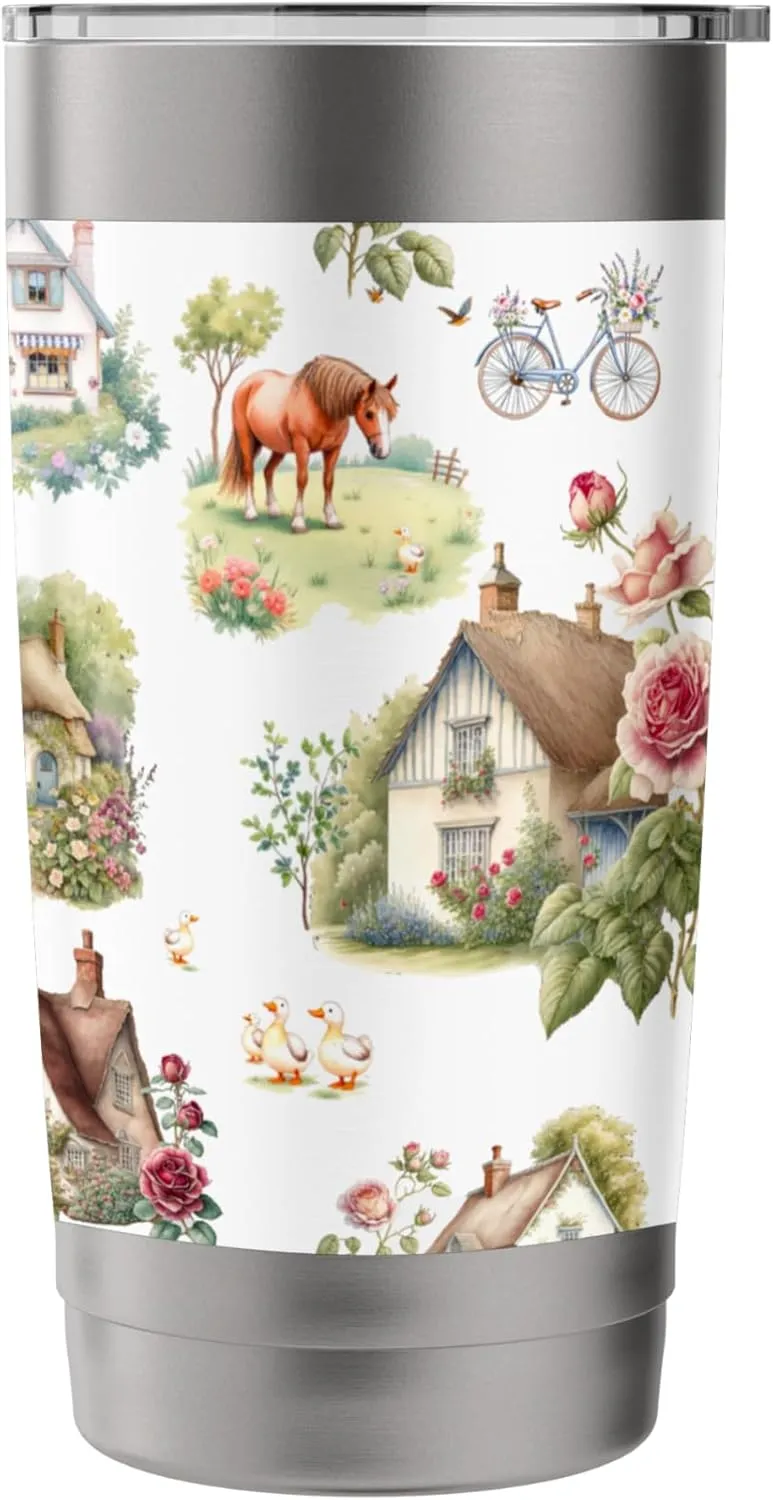 Countryside animals cottages nature pattern Stainless Steel Insulated Tumbler