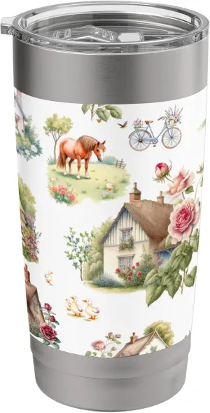 Countryside animals cottages nature pattern Stainless Steel Insulated Tumbler
