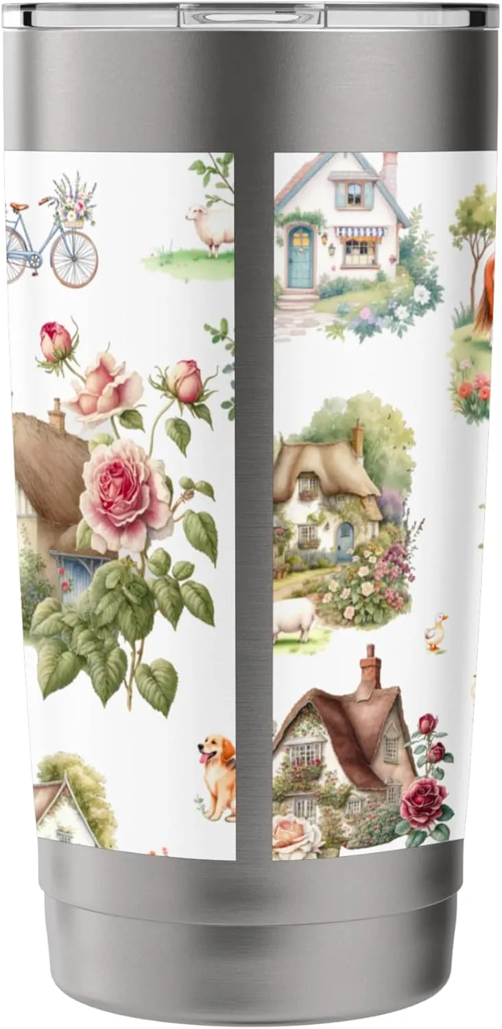 Countryside animals cottages nature pattern Stainless Steel Insulated Tumbler