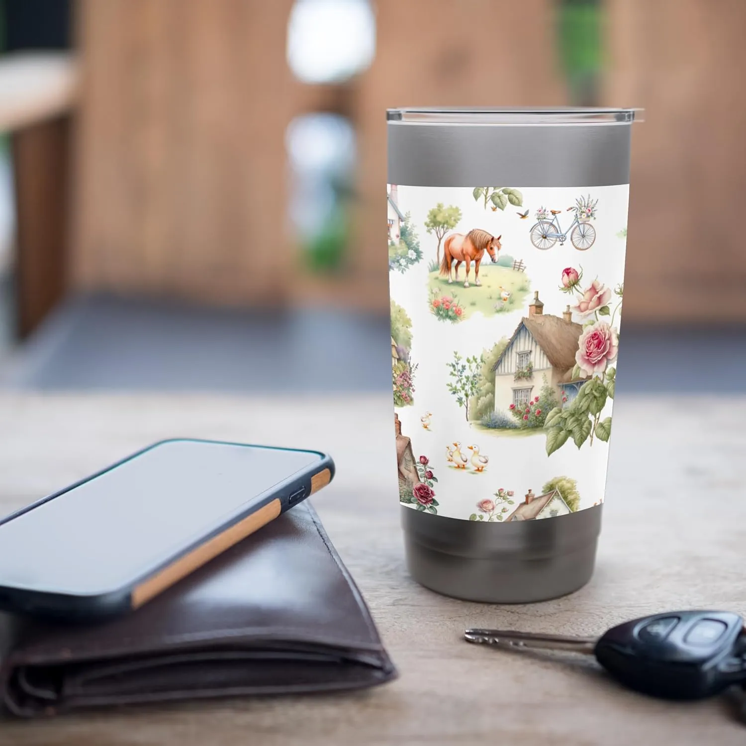 Countryside animals cottages nature pattern Stainless Steel Insulated Tumbler