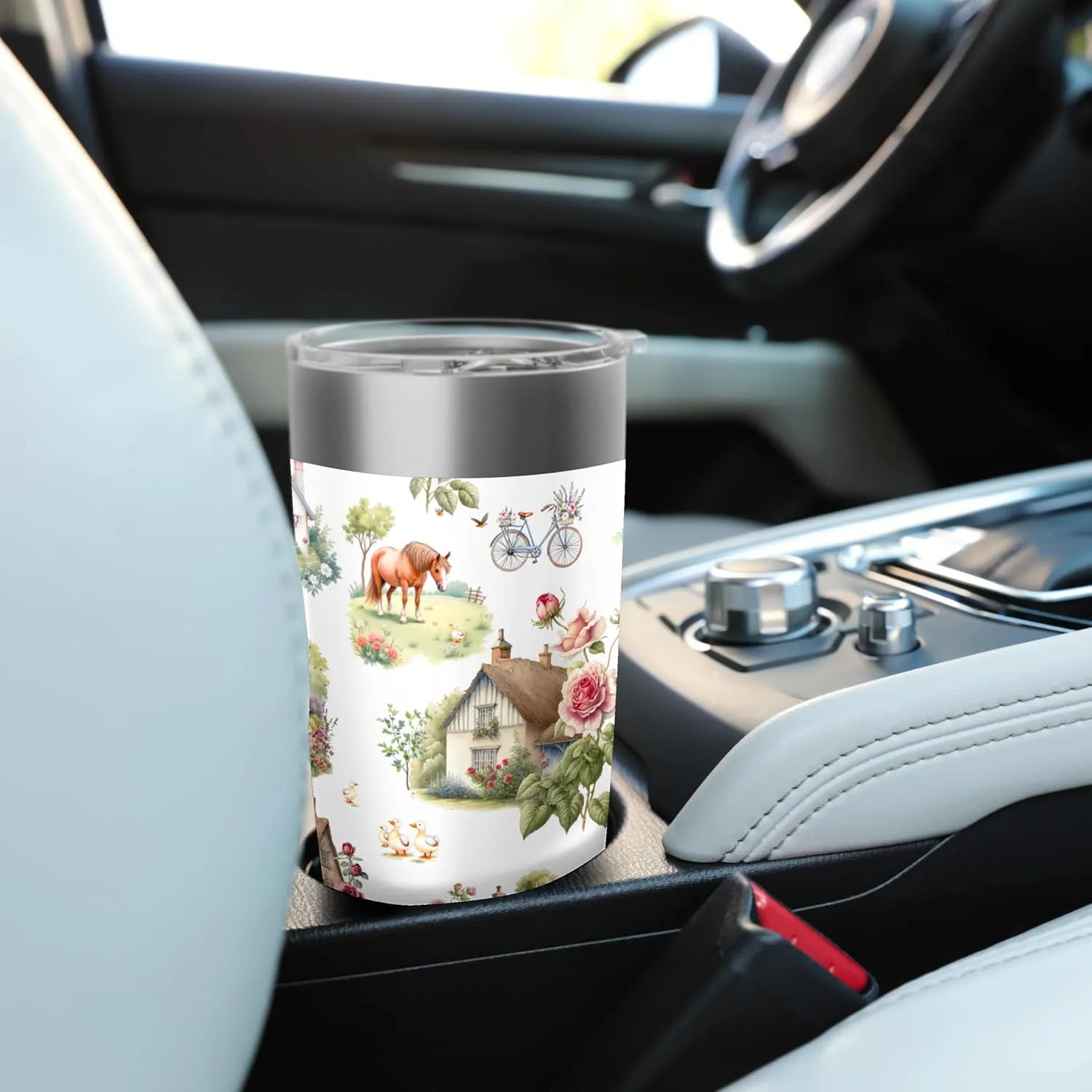 Countryside animals cottages nature pattern Stainless Steel Insulated Tumbler