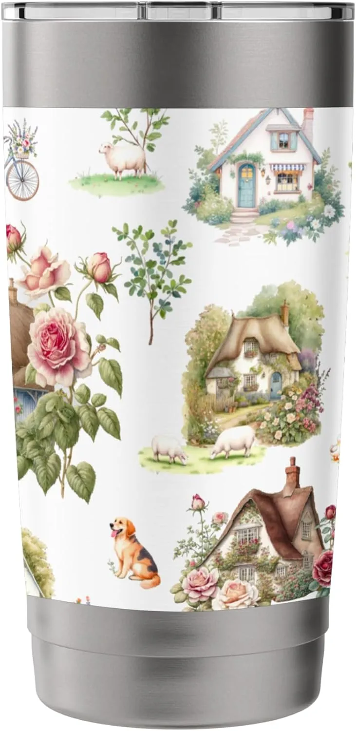 Countryside animals cottages nature pattern Stainless Steel Insulated Tumbler
