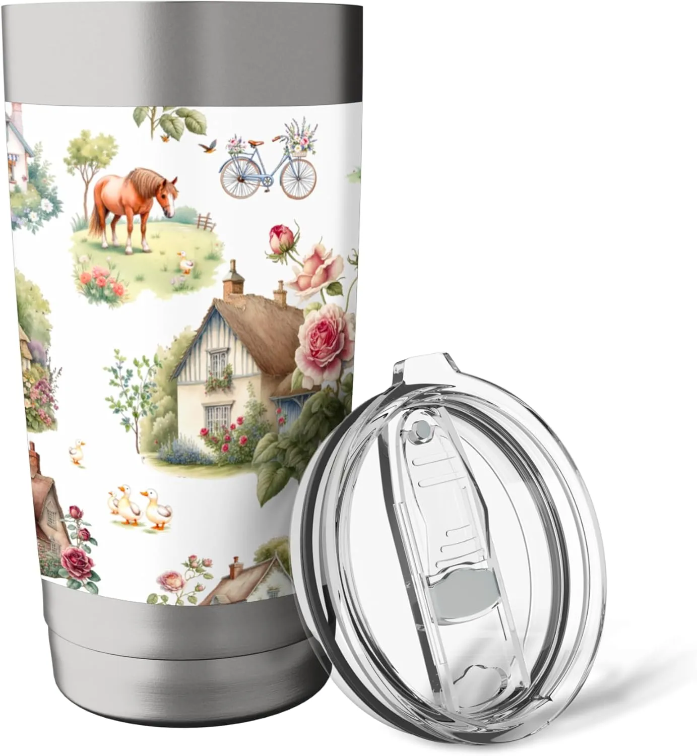 Countryside animals cottages nature pattern Stainless Steel Insulated Tumbler