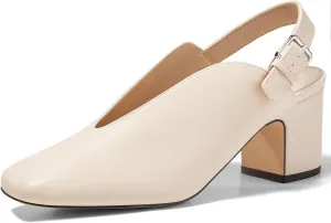 Coutgo Womens Chunky Block Slingback Heels Closed Square Toe V Cut Metal Buckle Comfortable Office Dress Pumps Shoes