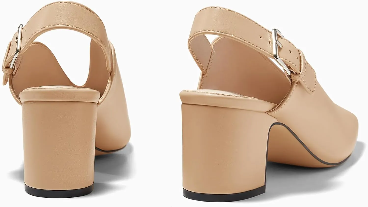 Coutgo Womens Chunky Block Slingback Heels Closed Square Toe V Cut Metal Buckle Comfortable Office Dress Pumps Shoes