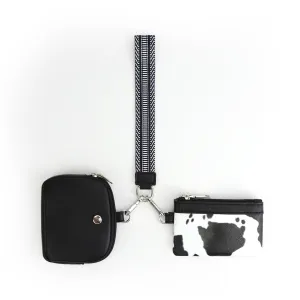 Cow Black Stylish Mini Wristlet Wallet - Nylon, Multi-Compartment Design