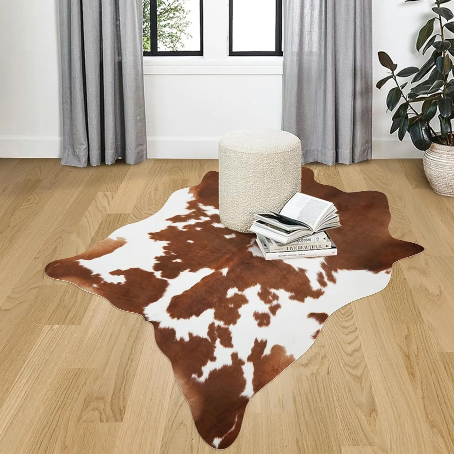 Cow Hide Rug Faux Cowhide Rug 4.6 x 5.2 Feet Small Cow Print Rugs Area Carpet Animal Print Western Home Decor for Living Room Bedroom Office